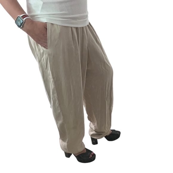 DANA Buchman Khaki Pleated Silk Palazzo Trousers - Picture 3 of 16